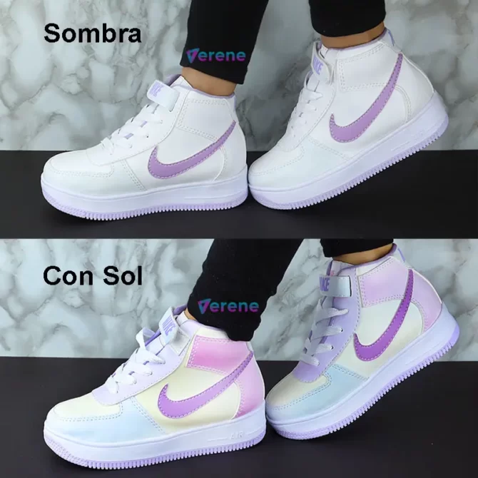 Tenis Nike bota camaleon niña (Cambian de color con el Sol)