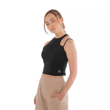 Blusa Basica En Rib Negra Opal