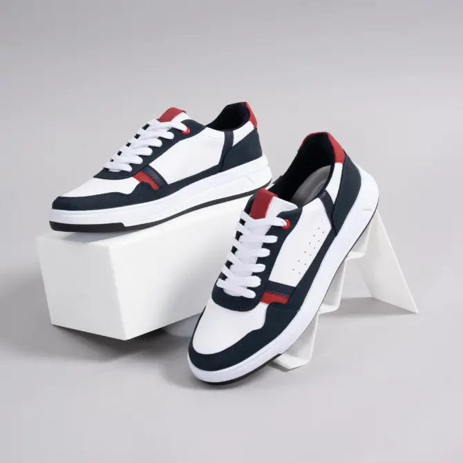 Tenis Derene Casual Blanco Blue and Red Line High Quality