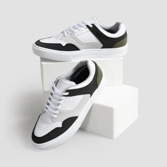 Tenis Derene Casual Tricolor Blanco Black and Green High Quality