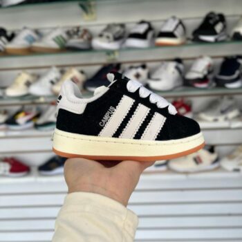 Tenis Campus Kids Negro Rayas Blancas Niñ@
