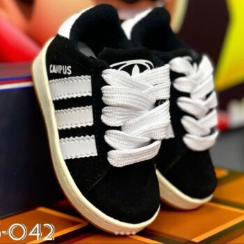 Tenis Campus Kids Negro Rayas Blancas Niñ@