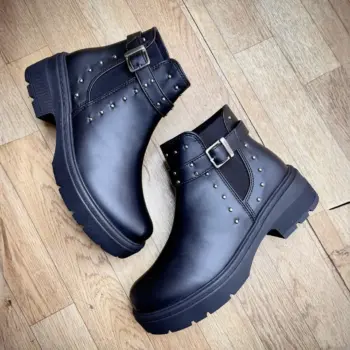 Botin Para Dama Negro Detalles y Hebilla