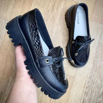 Mocasin Casual Dama Negro Texturizado