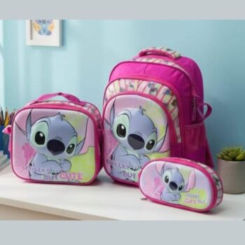 Trio Escolar Morral + Lonchera + Cartuchera Stitch