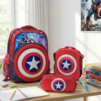 Trio Escolar Morral + Lonchera + Cartuchera Capitan America