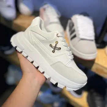 Zapatilla Blanca Tractor Detalles Dorados
