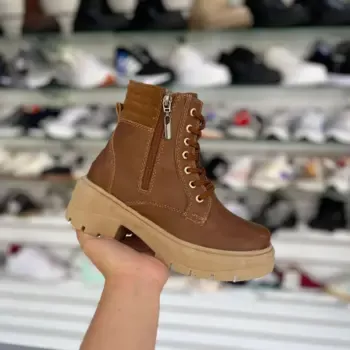 Botin Para Dama con Cordones y Cremallera Caqui
