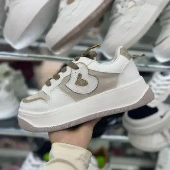 Zapatilla Plataforma Blanco Cafe y Dorado Corazon
