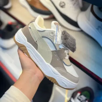 Tenis Puma Blanco Cafe y Beige Suela Inyectada