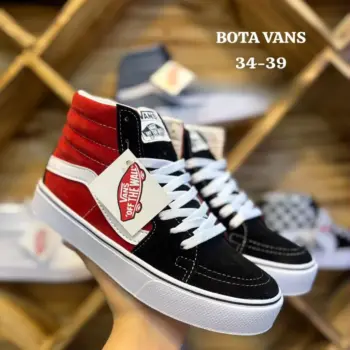 Zapatilla Tipo Bota Vans Negro Rojo y Blanco